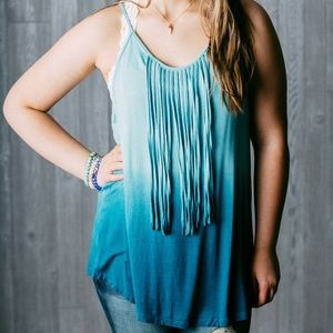 Teal Ombre Tassle Tank Top